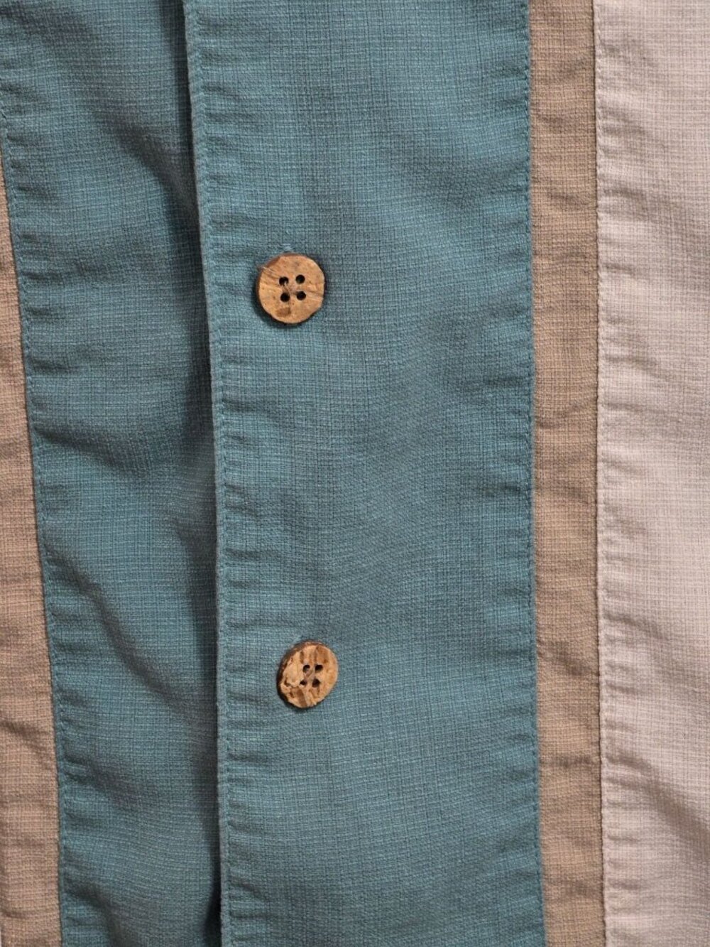 Mens Large Island Shores Teal & Beige Silk Button-Up Shirt Casual Beachwear Camp - Picture 3 of 8